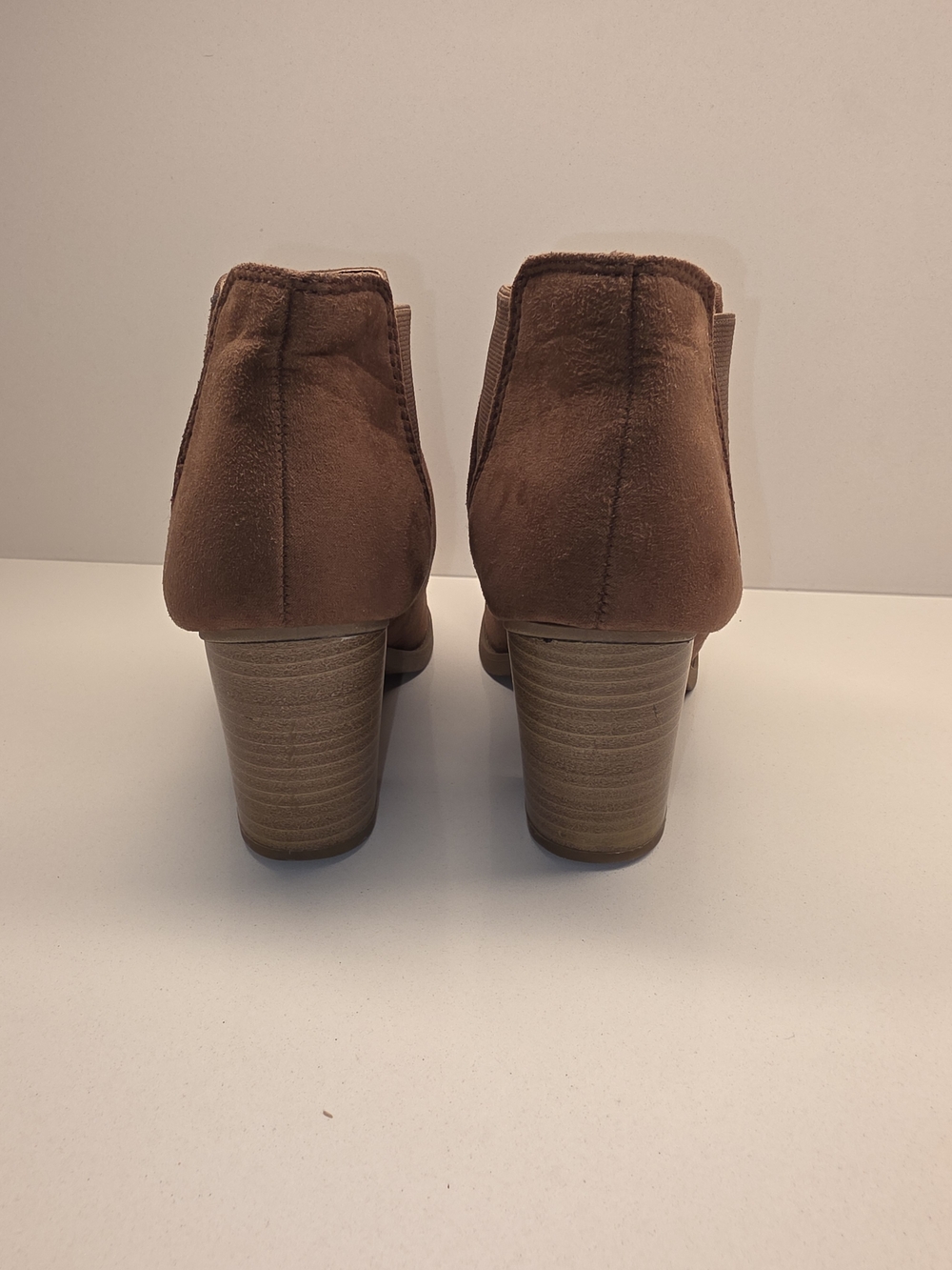 Serra Tan Suede Ankle Booties with Stacked Heel - Picture 3 of 8